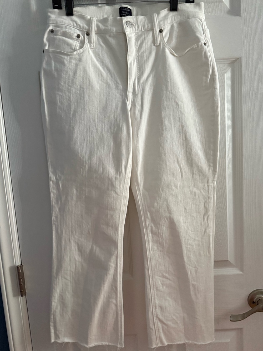 J.Crew Mid-Rise Flare Crop White Jeans Raw Hem Size 31